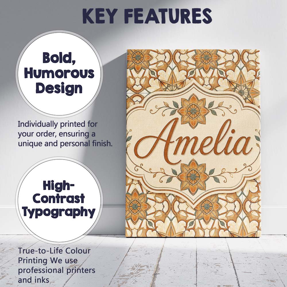 Personalised Name Elegant Orange Beige Star Custom  Bespoke Interior Contemporary Canvas Wall Art Print Decor Picture Ready to Hang