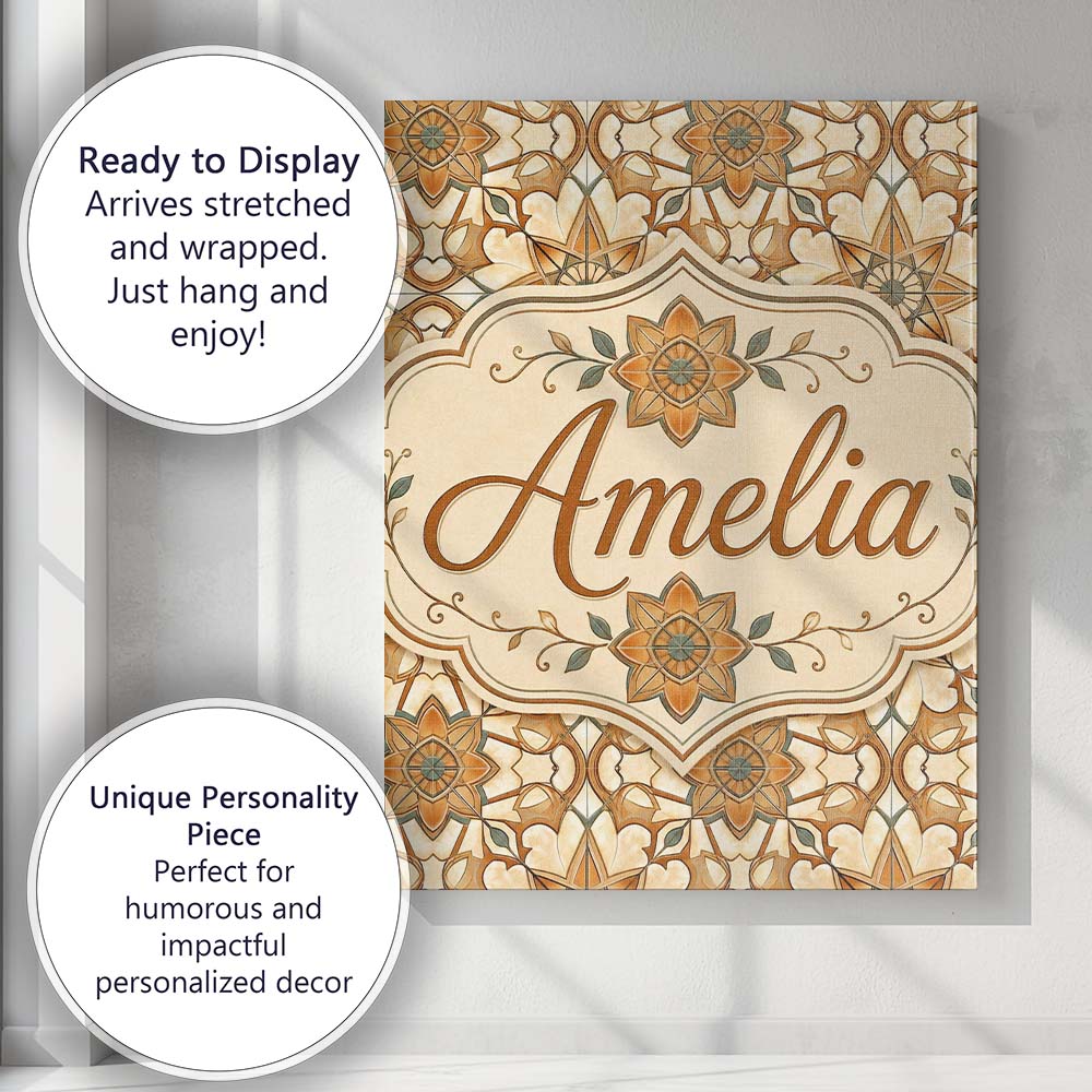 Personalised Name Elegant Orange Beige Star Custom  Bespoke Interior Contemporary Canvas Wall Art Print Decor Picture Ready to Hang