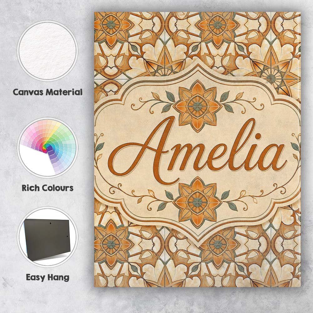 Personalised Name Elegant Orange Beige Star Custom  Bespoke Interior Contemporary Canvas Wall Art Print Decor Picture Ready to Hang