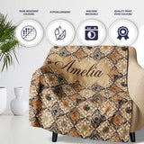 Vintage Beige Floral Geometric Tile Seamless Pattern Name Cute  Personalised Custom Name Super Soft Fleece Blanket Bed Sofa Throw