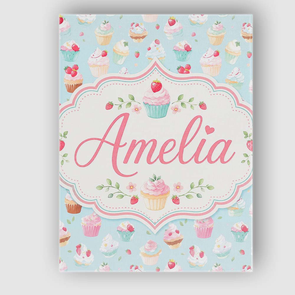Personalised Name Pastel Cupcake Strawberry Custom  Bespoke Interior Contemporary Canvas Wall Art Print Decor Picture Ready to Hang