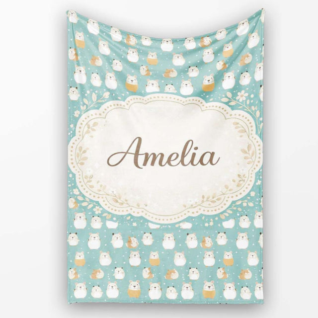 Cute Hamster Winter Snow Seamless Pattern Beautiful Coffee Cup  Personalised Custom Name Super Soft Fleece Blanket Bed Sofa Throw