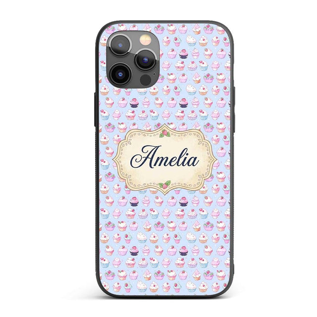 Kawaii Cupcake Sweet Treats Blue Printed Design Custom Name Protective Phone Case Mobile Cover Durable Everyday Smartphone Shock Resistant