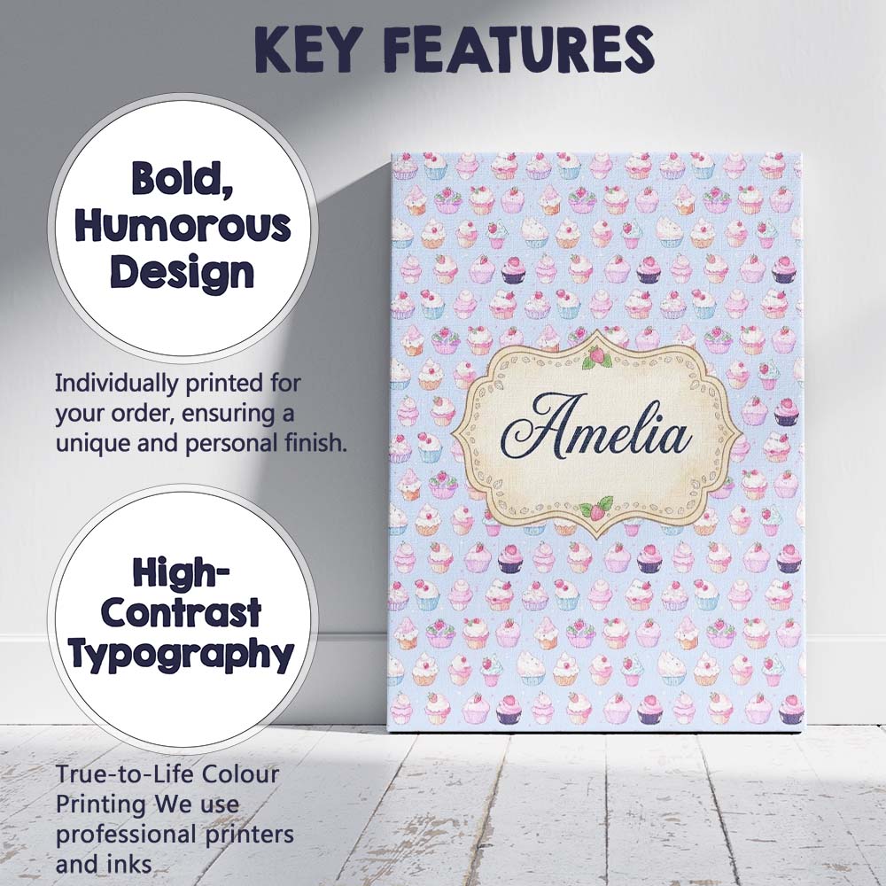 Personalised Name Kawaii Cupcake Sweet Custom  Modern Room Accent Elegant Feature Canvas Wall Art Print Decor Picture Ready to Hang