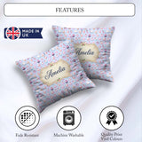 Custom Name Kawaii Cupcake Sweet Treats Blue Background Seamless Square Filled Cushion Throw Pillow Sofa Bed Home Decor Zip Washable UK Made