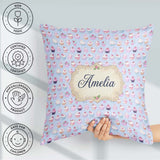 Custom Name Kawaii Cupcake Sweet Treats Blue Background Seamless Square Filled Cushion Throw Pillow Sofa Bed Home Decor Zip Washable UK Made