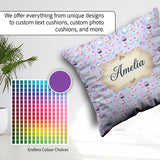 Custom Name Kawaii Cupcake Sweet Treats Blue Background Seamless Square Filled Cushion Throw Pillow Sofa Bed Home Decor Zip Washable UK Made