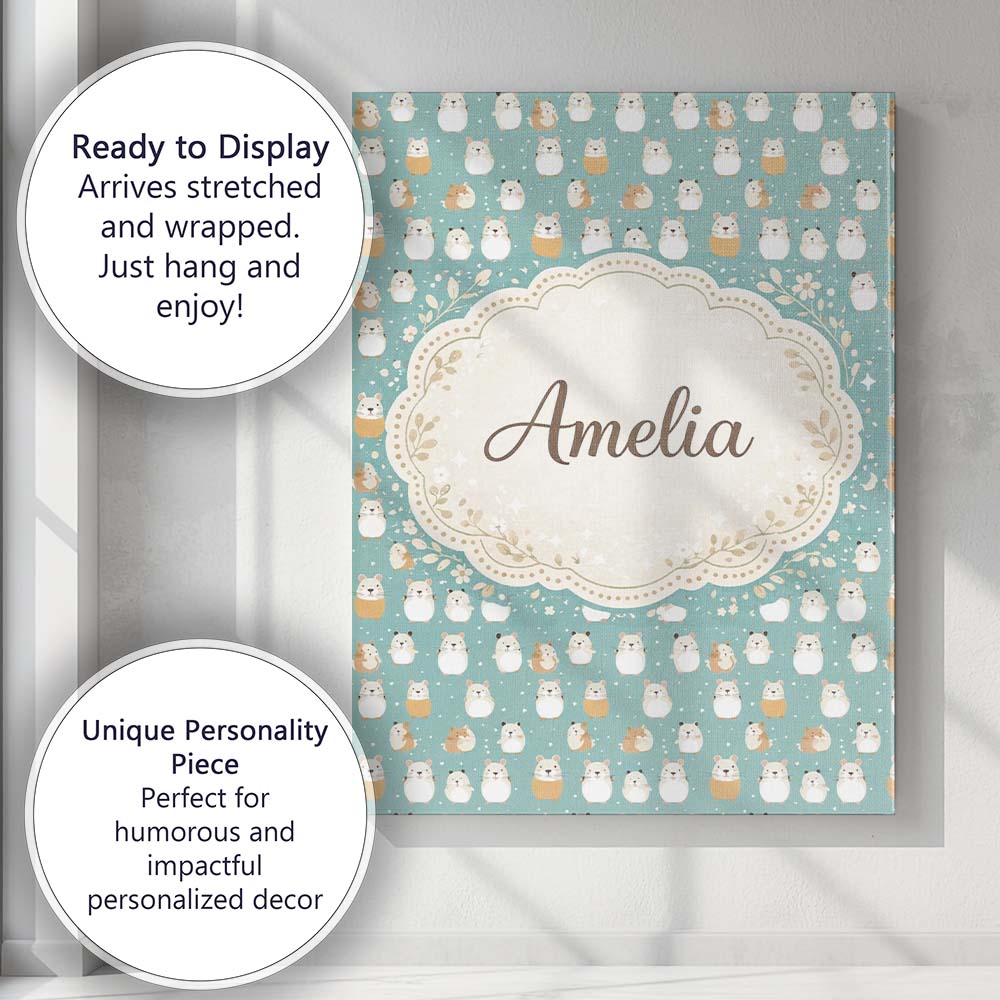 Personalised Name Cute Hamster Winter Snow Seamless Pattern Beautiful Custom Home Unique Canvas Wall Art Print Decor Picture Ready to Hang