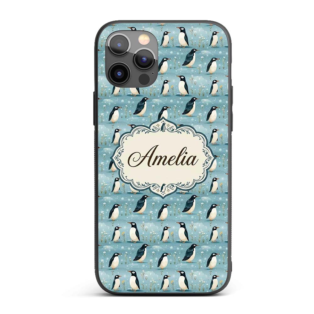 Cute Penguin Birds Snowy Winter Printed Design Custom Name Protective Phone Case Mobile Cover Durable Everyday Smartphone Shock Resistant