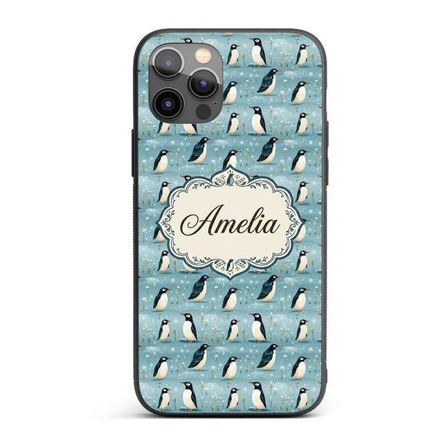 Cute Penguin Birds Snowy Winter Printed Design Custom Name Protective Phone Case Mobile Cover Durable Everyday Smartphone Shock Resistant