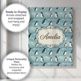 Personalised Name Cute Penguin Birds Snowy Custom  Unique Gift Idea Elegant Feature Canvas Wall Art Print Decor Picture Ready to Hang