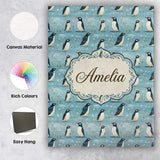 Personalised Name Cute Penguin Birds Snowy Custom  Unique Gift Idea Elegant Feature Canvas Wall Art Print Decor Picture Ready to Hang