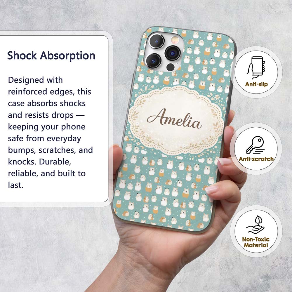 Cute Hamster Winter Snow Seamless Printed Design Custom Name Protective Phone Case Mobile Cover Durable Everyday Smartphone Shock Resistant