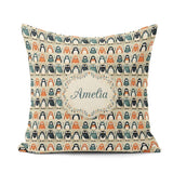 Custom Name Scandinavian Cute Penguin Folk Art Seamless Pattern Square Filled Cushion Throw Pillow Sofa Bed Home Decor Zip Washable UK Made