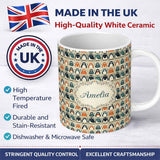 Personalized Custom Name Scandinavian Cute Penguin Characters Folk Art Seamless Pattern 11oz Ceramic Coffee Tea Mug White Large Handle