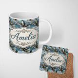 Personalized Custom Name Vintage Penguin Winter Nature Scene Seamless Pattern Name Cute 11oz Ceramic Coffee Tea Mug White Large Handle