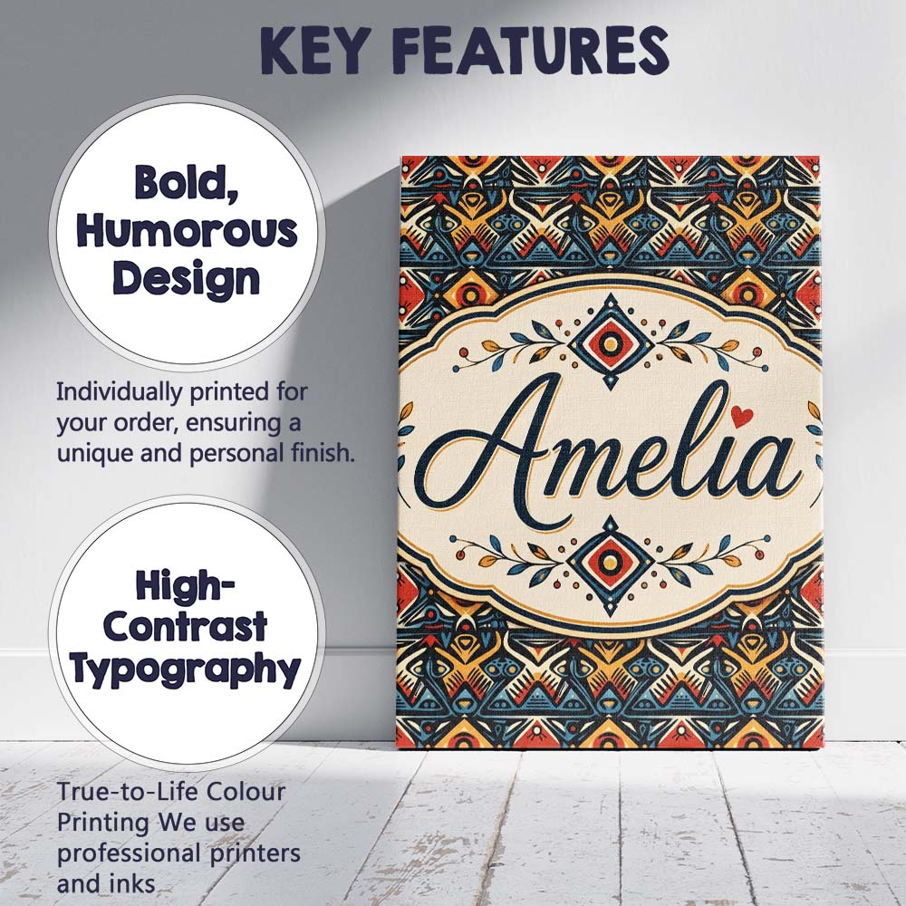 Personalised Name Abstract Tribal Geometric Custom  Bespoke Interior Contemporary Canvas Wall Art Print Decor Picture Ready to Hang