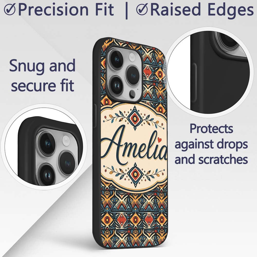 Abstract Tribal Geometric Shapes Seamless Pattern Custom Name Protective Phone Case Mobile Cover Durable Everyday Smartphone Shock Resistant