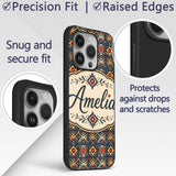 Abstract Tribal Geometric Shapes Seamless Pattern Custom Name Protective Phone Case Mobile Cover Durable Everyday Smartphone Shock Resistant