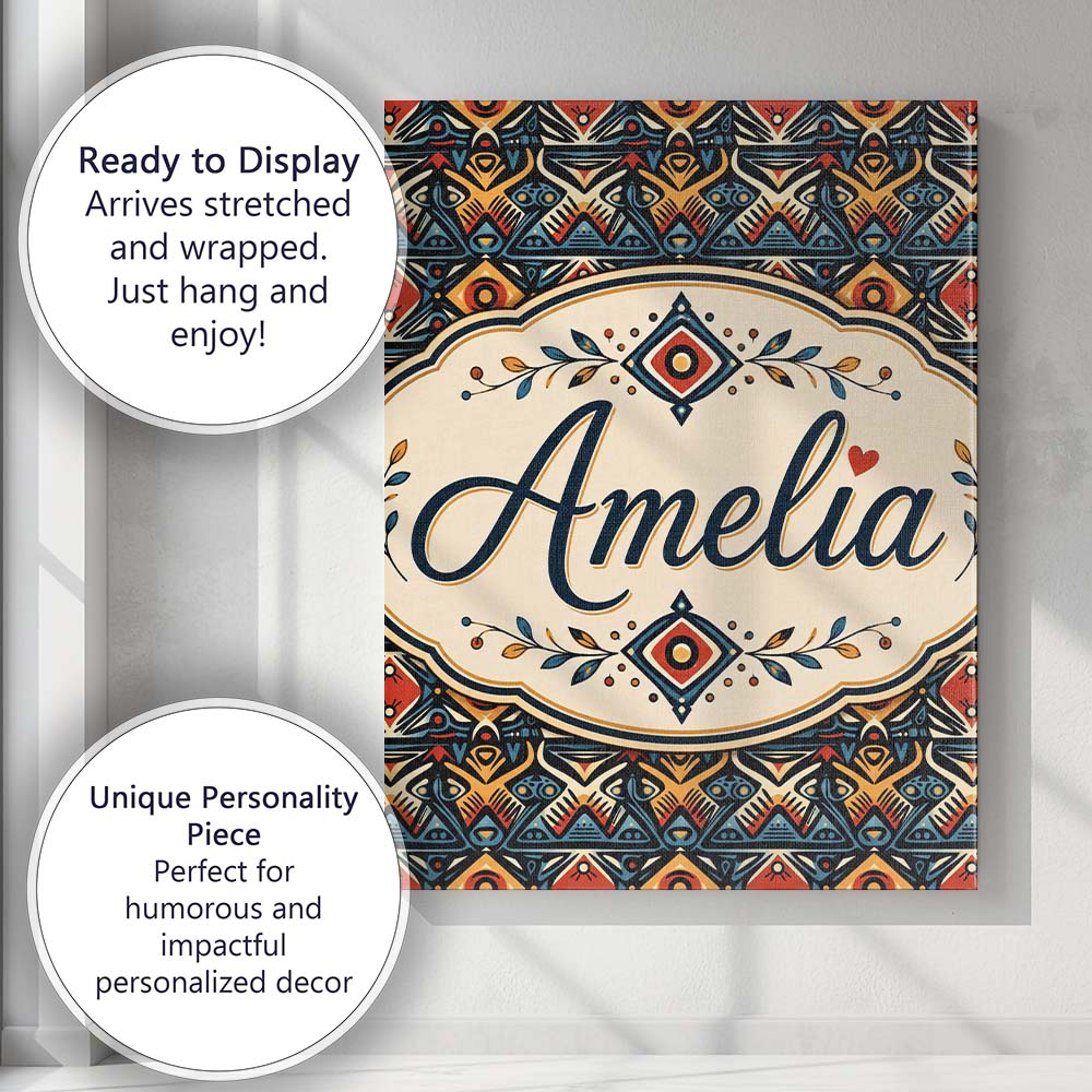 Personalised Name Abstract Tribal Geometric Custom  Bespoke Interior Contemporary Canvas Wall Art Print Decor Picture Ready to Hang