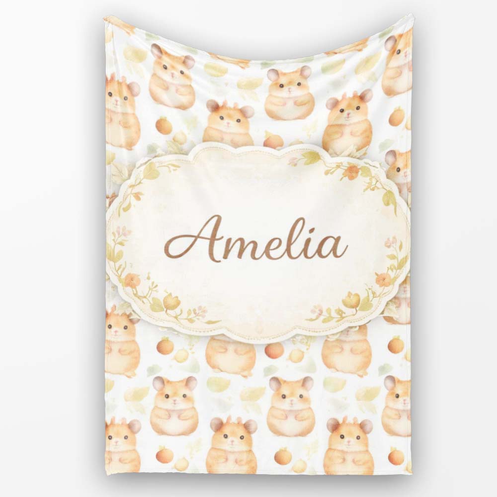 Watercolor Hamster Fruit Snack Seamless Pattern Thoughtful Gift Idea  Personalised Custom Name Super Soft Fleece Blanket Bed Sofa Throw