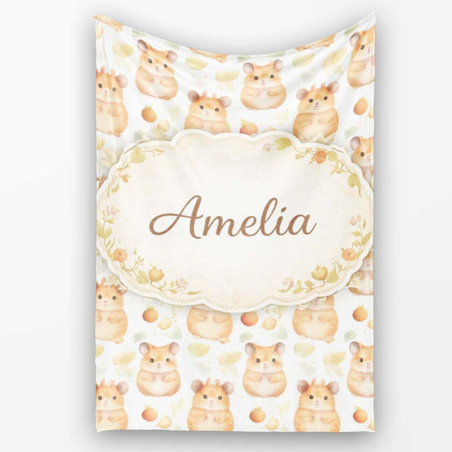 Watercolor Hamster Fruit Snack Seamless Pattern Thoughtful Gift Idea  Personalised Custom Name Super Soft Fleece Blanket Bed Sofa Throw
