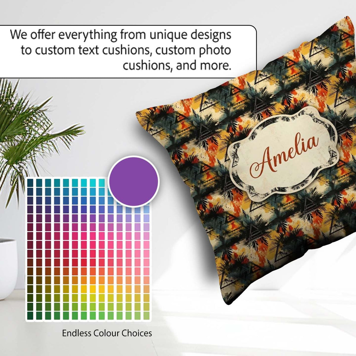 Custom Name Grunge Tribal Abstract Brush Pattern Seamless Design Square Filled Cushion Throw Pillow Sofa Bed Home Decor Zip Washable UK Made