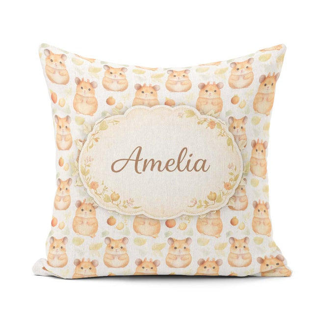 Custom Name Watercolor Hamster Fruit Snack Seamless Pattern Idea Square Filled Cushion Throw Pillow Sofa Bed Home Decor Zip Washable UK Made