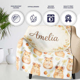 Watercolor Hamster Fruit Snack Seamless Pattern Thoughtful Gift Idea  Personalised Custom Name Super Soft Fleece Blanket Bed Sofa Throw