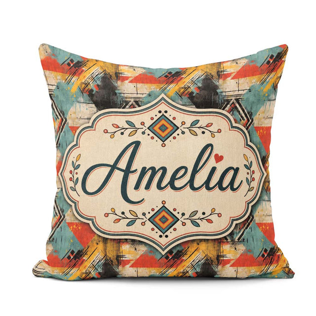 Custom Name Modern Abstract Geometric Paint Texture Pattern Name Square Filled Cushion Throw Pillow Sofa Bed Home Decor Zip Washable UK Made