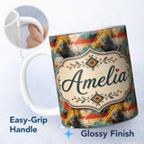 Personalized Custom Name Modern Abstract Geometric Paint Texture Seamless Pattern Name Cute 11oz Ceramic Coffee Tea Mug White Large Handle