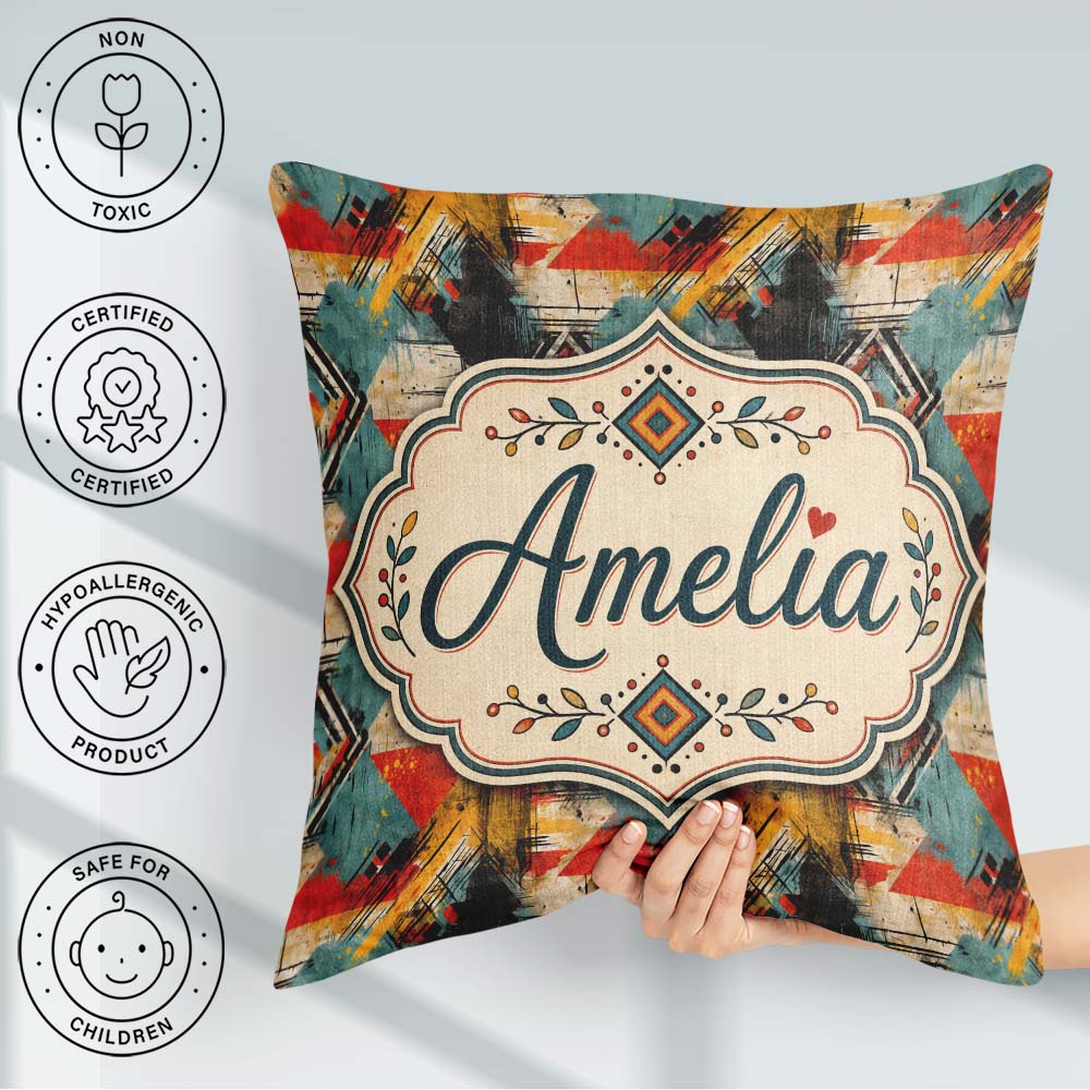 Custom Name Modern Abstract Geometric Paint Texture Pattern Name Square Filled Cushion Throw Pillow Sofa Bed Home Decor Zip Washable UK Made