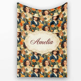 Vintage Elegant Women Portrait Floral Seamless Pattern Name Cute  Personalised Custom Name Super Soft Fleece Blanket Bed Sofa Throw