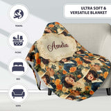 Vintage Elegant Women Portrait Floral Seamless Pattern Name Cute  Personalised Custom Name Super Soft Fleece Blanket Bed Sofa Throw