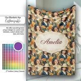 Vintage Elegant Women Portrait Floral Seamless Pattern Name Cute  Personalised Custom Name Super Soft Fleece Blanket Bed Sofa Throw