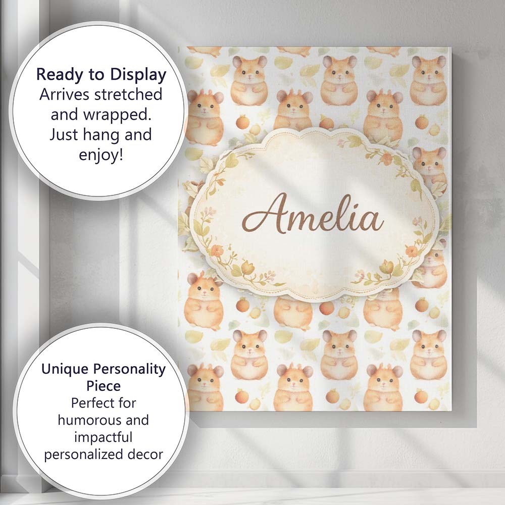 Personalised Name Watercolor Hamster Fruit Snack Seamless Pattern Custom  Bespoke Canvas Wall Art Print Decor Picture Ready to Hang