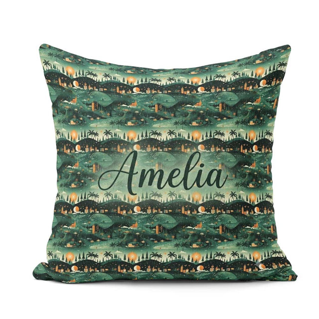 Custom Name Scenic Landscape City Night Seamless Pattern Name Square Filled Cushion Throw Pillow Sofa Bed Home Decor Zip Washable UK Made