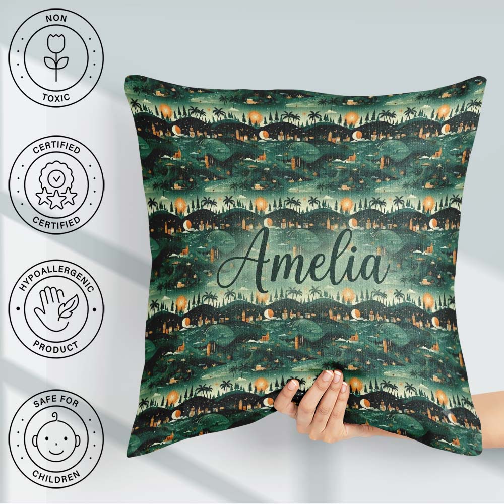 Custom Name Scenic Landscape City Night Seamless Pattern Name Square Filled Cushion Throw Pillow Sofa Bed Home Decor Zip Washable UK Made