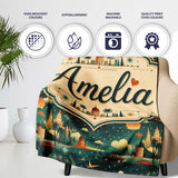 Vintage City Skyline Night Travel Seamless Pattern Name Cute Unique  Personalised Custom Name Super Soft Fleece Blanket Bed Sofa Throw