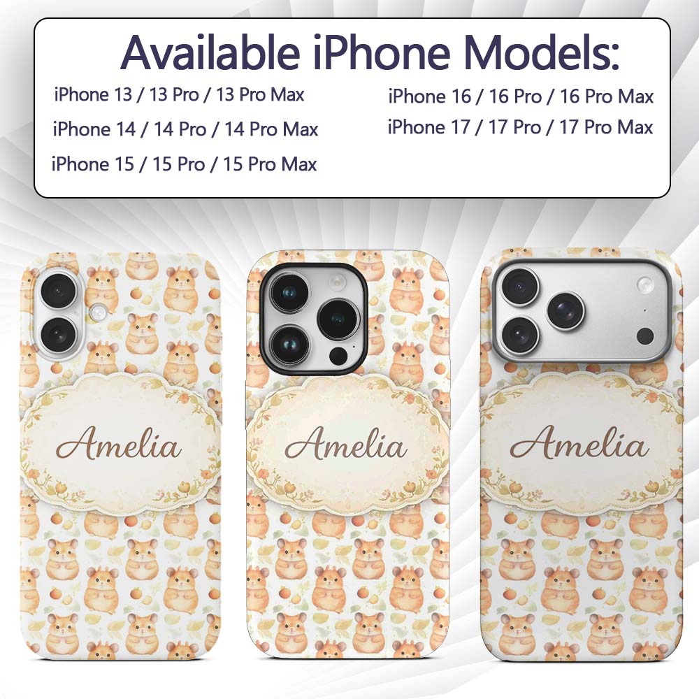 Watercolor Hamster Fruit Snack Seamless Pattern Custom Name Protective Phone Case Mobile Cover Durable Everyday Smartphone Shock Resistant
