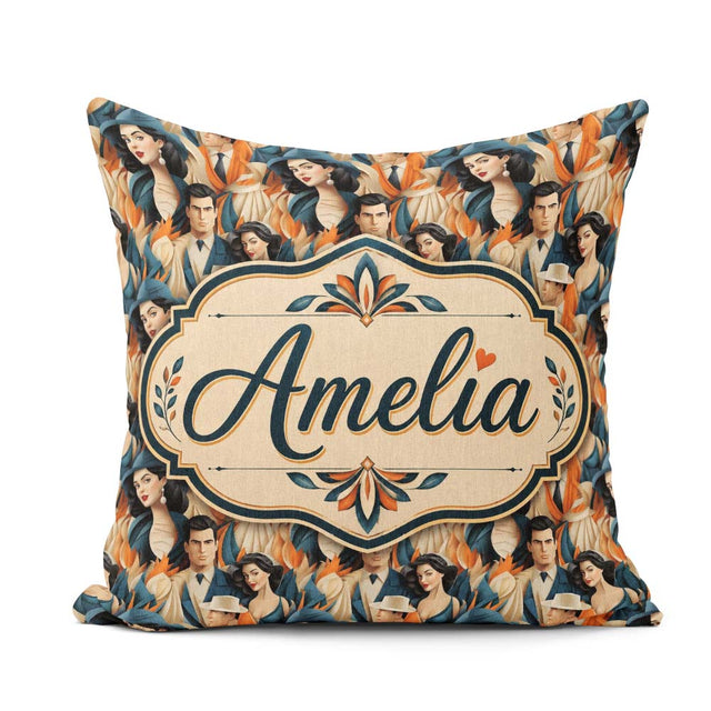 Custom Name Art Deco Fashion Couple Seamless Pattern Name Cute Square Filled Cushion Throw Pillow Sofa Bed Home Decor Zip Washable UK Made