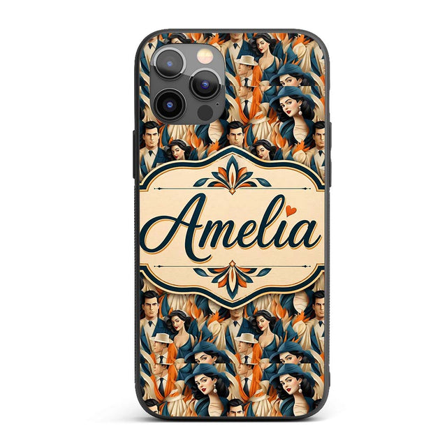Art Deco Fashion Couple Stylish Seamless Pattern Custom Name Protective Phone Case Mobile Cover Durable Everyday Smartphone Shock Resistant