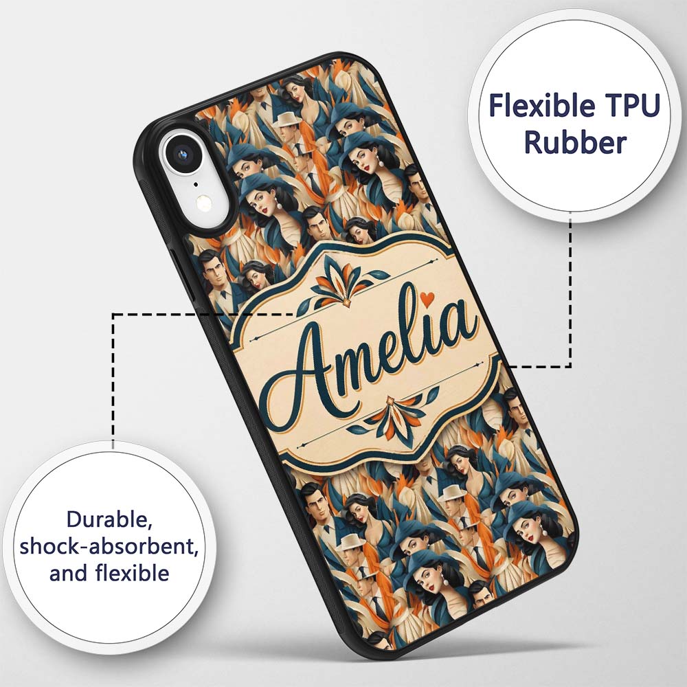 Art Deco Fashion Couple Stylish Seamless Pattern Custom Name Protective Phone Case Mobile Cover Durable Everyday Smartphone Shock Resistant