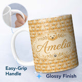 Personalized Custom Name Cute Bear Faces Repeating Animal Seamless Pattern Name Unique Gift 11oz Ceramic Coffee Tea Mug White Large Handle