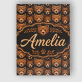 Personalised Name Brown Bear Faces Wildlife Custom  Bespoke Interior Contemporary Canvas Wall Art Print Decor Picture Ready to Hang