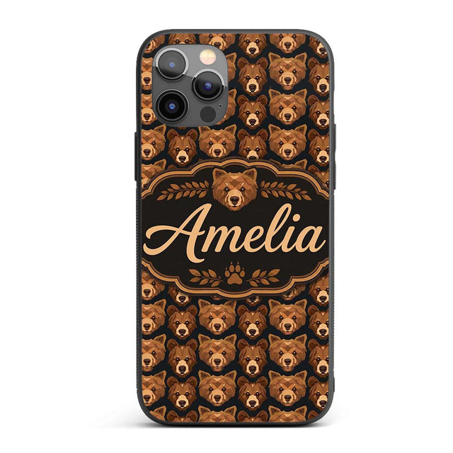 Brown Bear Faces Wildlife Animal Seamless Pattern Custom Name Protective Phone Case Mobile Cover Durable Everyday Smartphone Shock Resistant