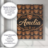 Personalised Name Brown Bear Faces Wildlife Custom  Bespoke Interior Contemporary Canvas Wall Art Print Decor Picture Ready to Hang