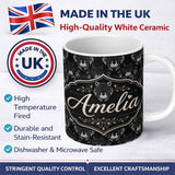 Personalized Custom Name Dark Wolf Faces Mystical Animal Seamless Pattern Name Cute Unique 11oz Ceramic Coffee Tea Mug White Large Handle