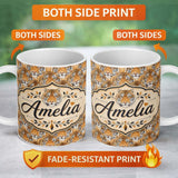 Personalized Custom Name Realistic Tiger Faces Wildlife Animal Seamless Pattern Name Cute 11oz Ceramic Coffee Tea Mug White Large Handle