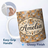 Personalized Custom Name Realistic Tiger Faces Wildlife Animal Seamless Pattern Name Cute 11oz Ceramic Coffee Tea Mug White Large Handle